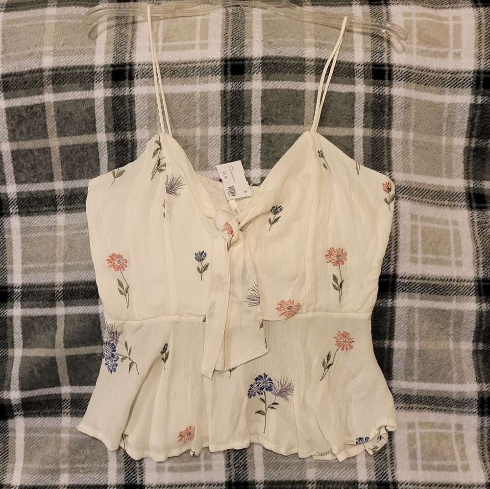 Sage tank top/blouse, white with floral, large NWT